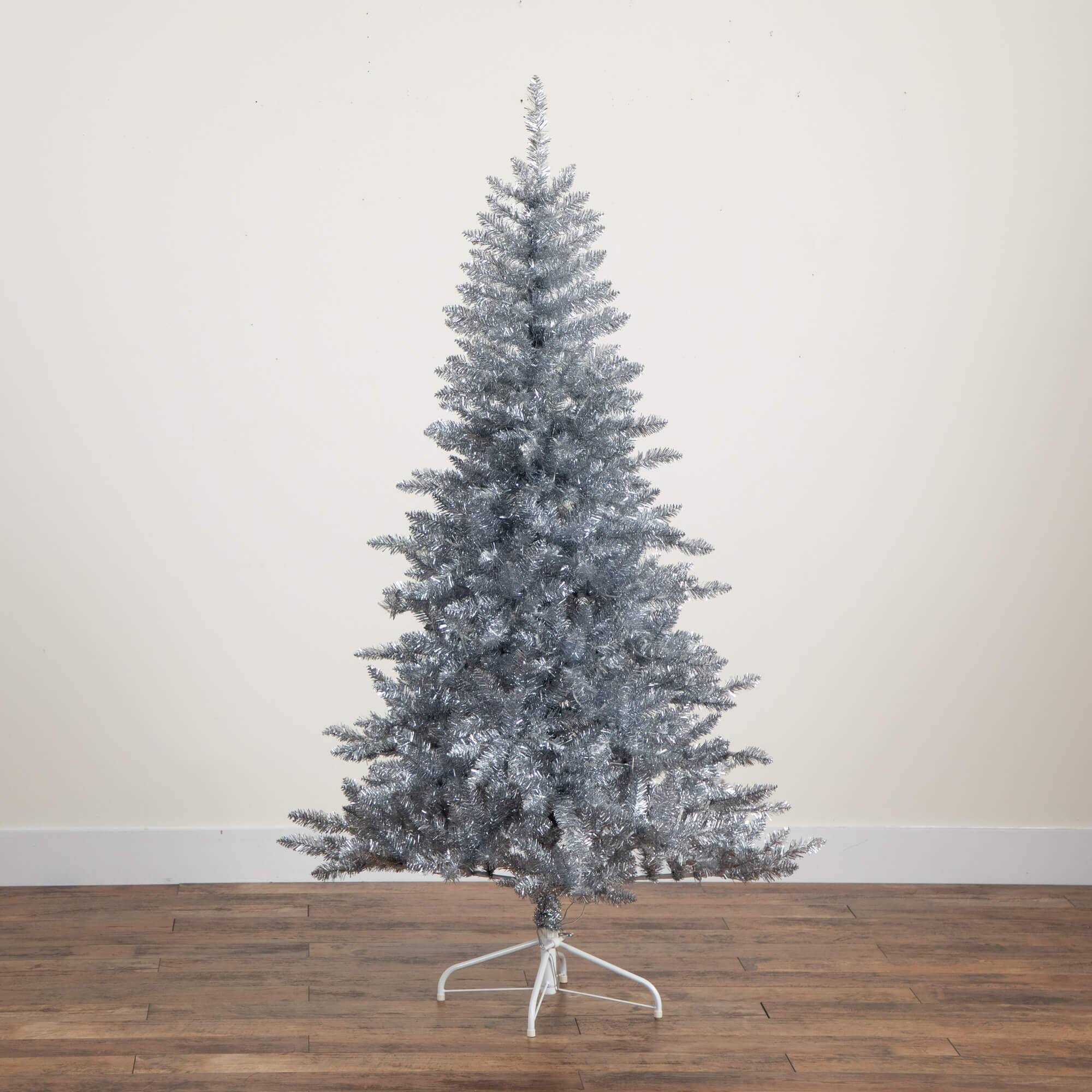 6ft. Pre-Lit Silver Tinsel Artificial Christmas Tree, Cool White Lights